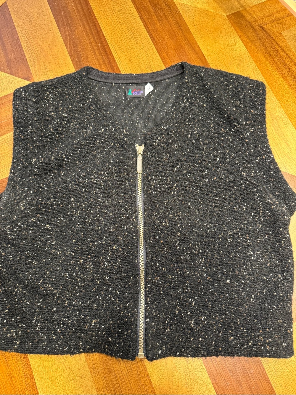 Vintage REI Black Speckled Zip-Front Women's Vest Made in USA